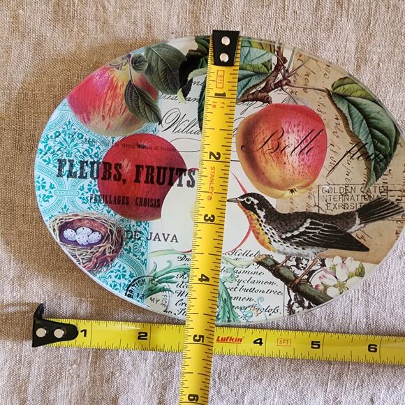 Elegant Glass Trinket Dish: Fleurs, Fruits & Bird Decoupage-Michel Design Works - Picture 6 of 7